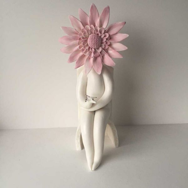 ceramic pink gerbera flower sculpture